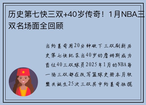 历史第七快三双+40岁传奇！1月NBA三双名场面全回顾